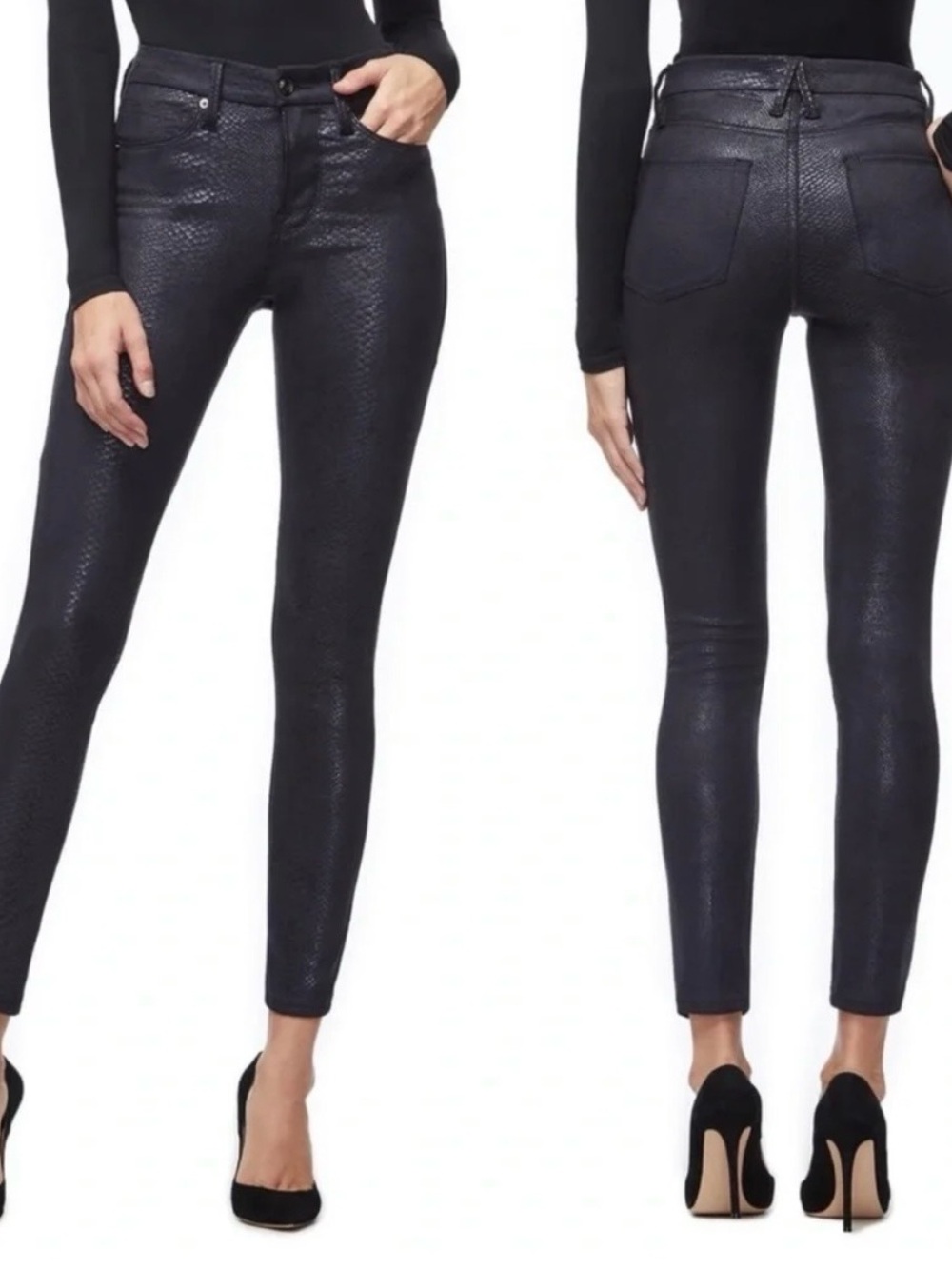 GOOD AMERICAN Good Legs Metallic Snake Print Skinny Jeans size 31